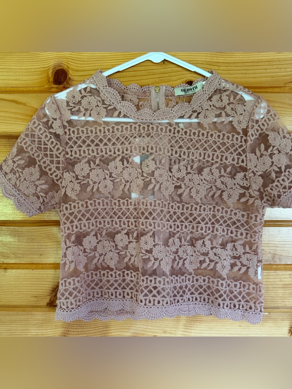 Okboth Women's Dusty Rose Lace Floral Zipper Back Top Size M/L